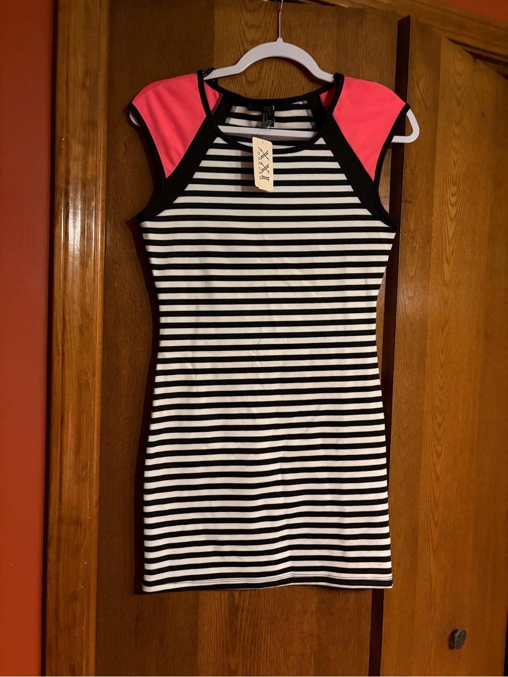 Y2k forever 21 nwt Striped Bodycon Dress with Pink Cap Sleeves